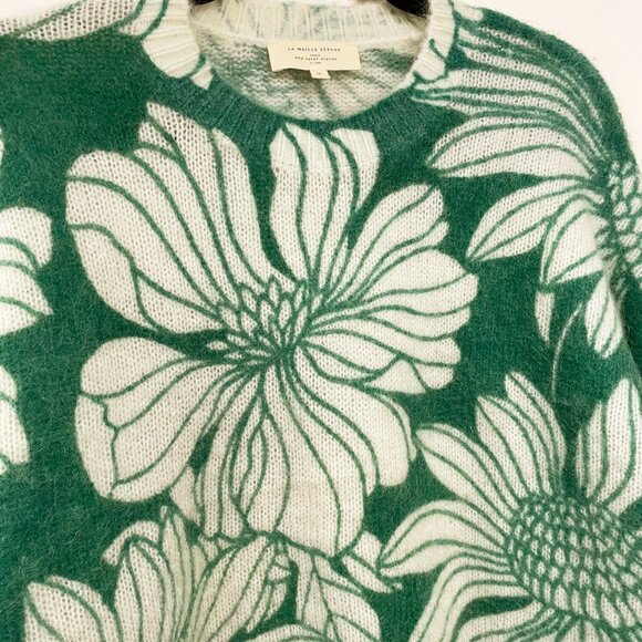 EUC Sezane Julietta Floral Mohair Wool Sweater Green Ecru Medium - Picture 5 of 9